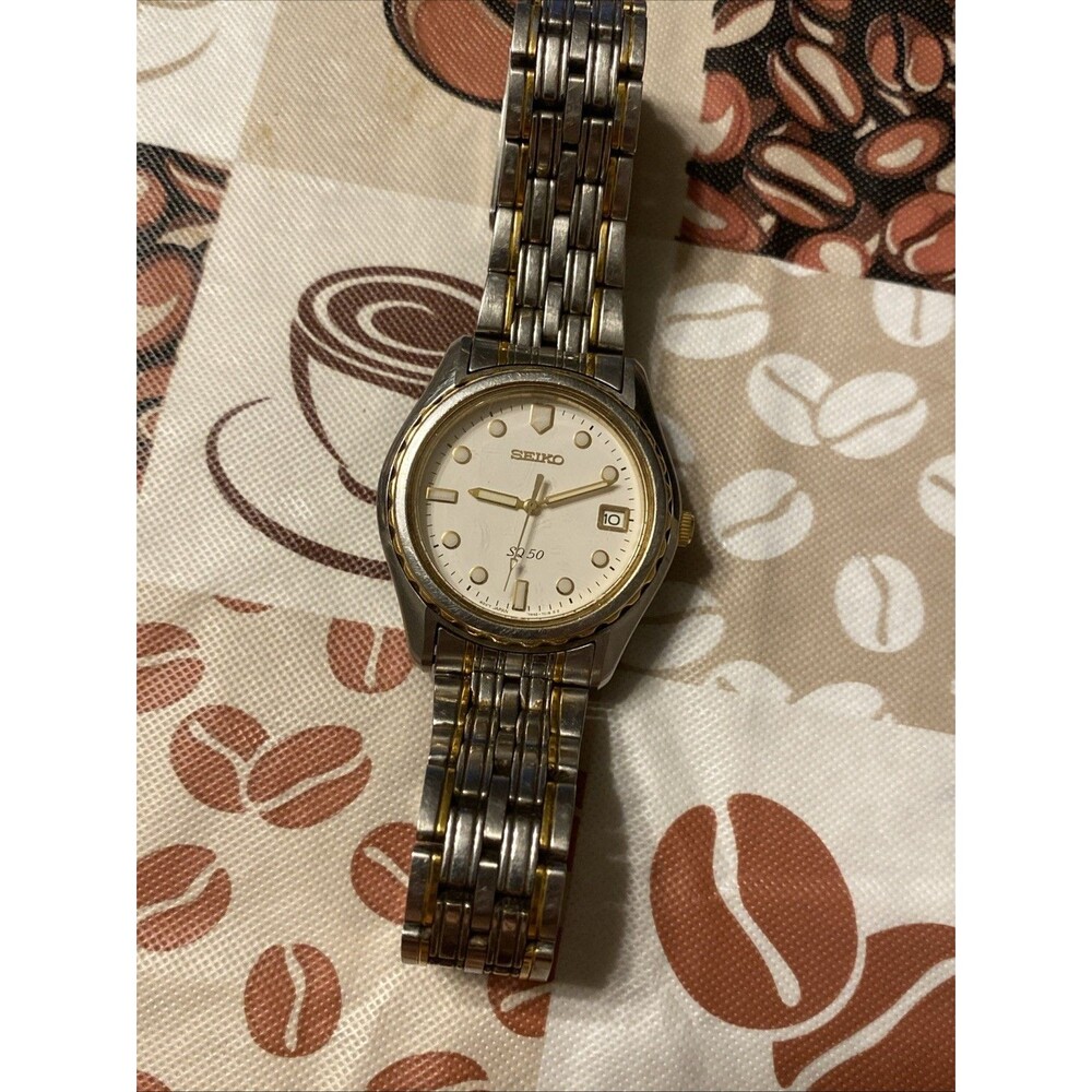 Seiko SQ 50 7N42-7820 Quartz Two-Tone Vintage Watch, UNTESTED